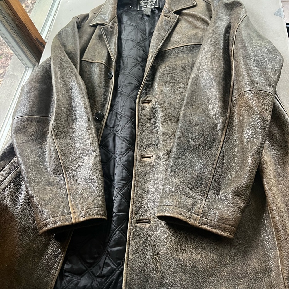 Eddie Bauer Brown  Leather Coat Classic Design XXL Tall